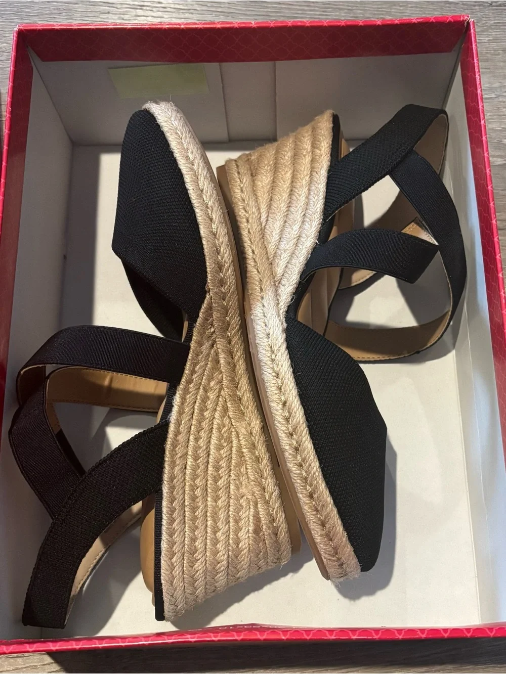 Kelly & Katie Black Espadrille Wedge Sandals with Cross Straps size 8.5